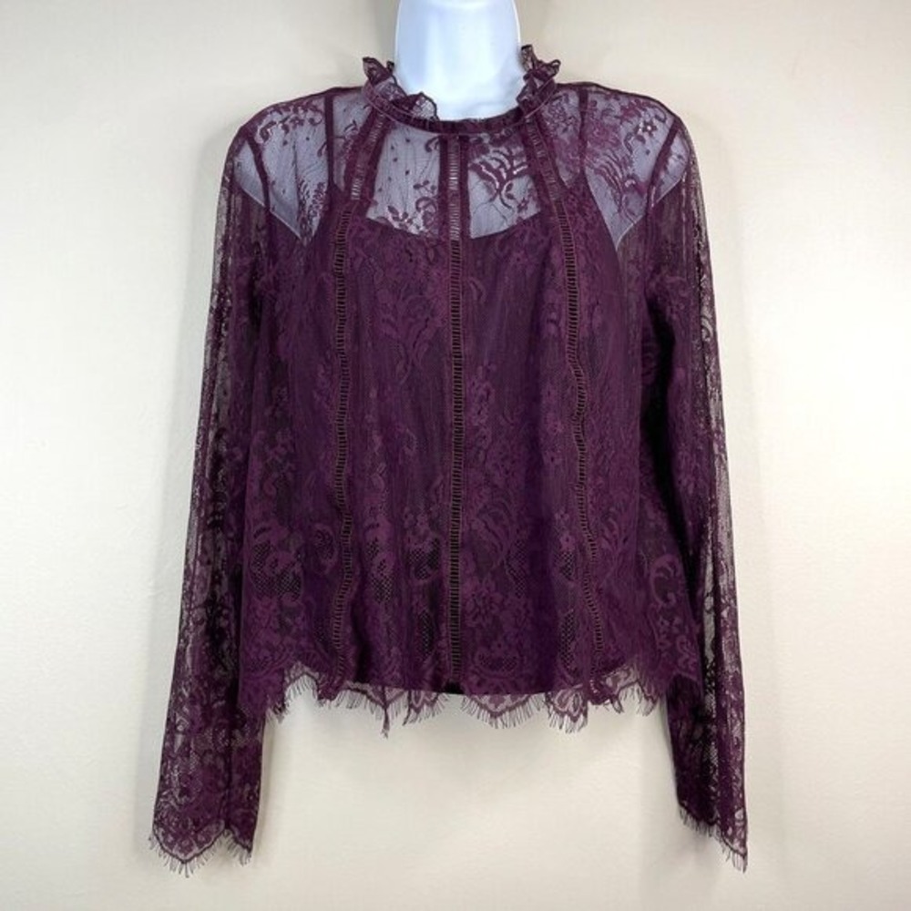 Whimsigoth Victorian Lace Top Womens Medium Gothic Vampire Romantic Velvet Trim